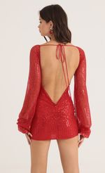 Sequin Open Back Long Sleeve Dress in Blue