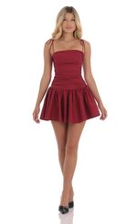 Ruched Fit and Flare Dress in Red