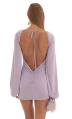 Sequin Open Back Long Sleeve Dress in Blue